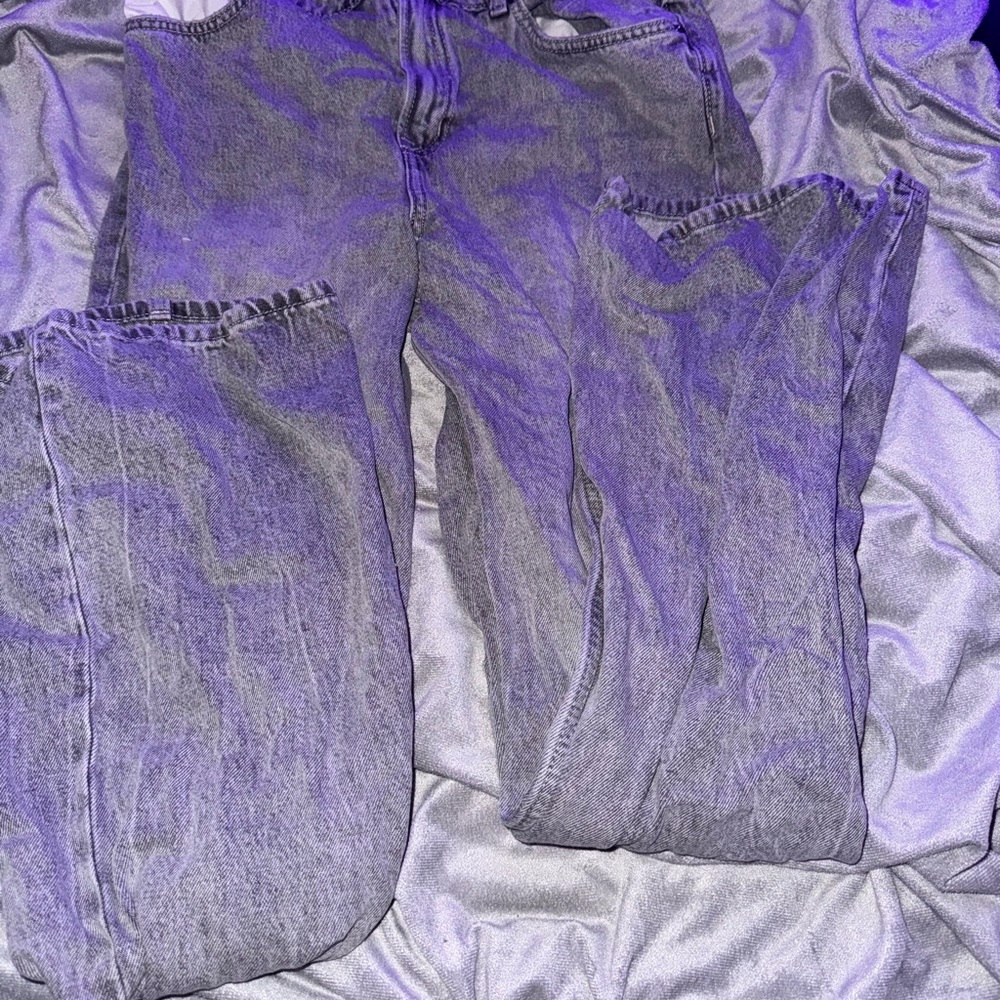 H&M Gray Flare Wide Leg Jeans with Artistic Distressing